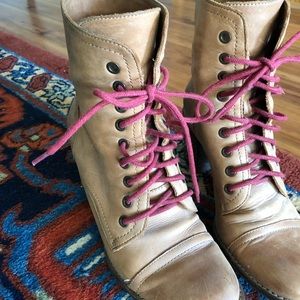 Vince Camuto tan leather lace up booties